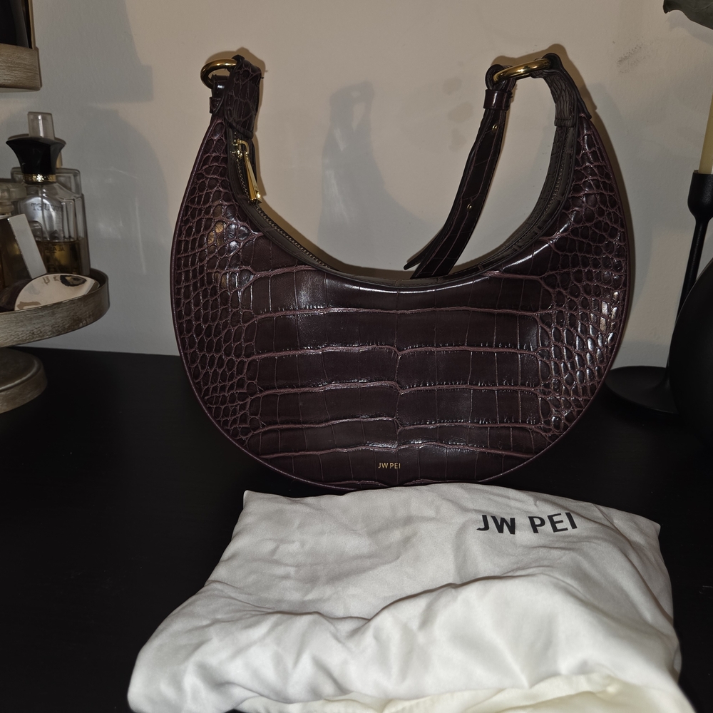 JW PEI Dark Burgundy Croc-Embossed Hobo Bag